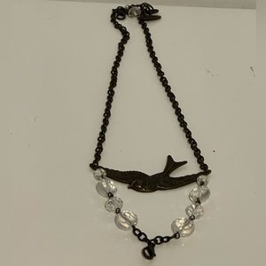 Plunder Design Antique Gold Tone Clear Beads Bird Necklace